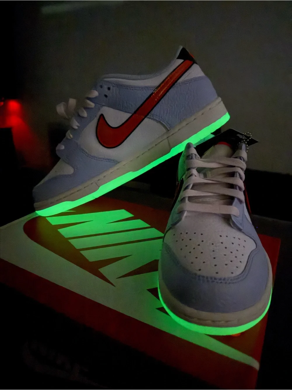 Nike Dunk Low BG- Light Blue, White & Red Swoosh